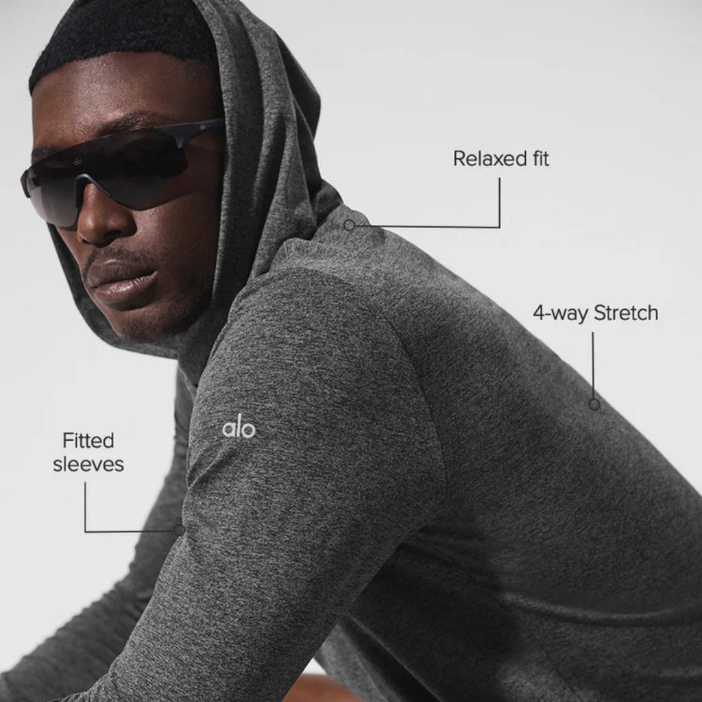 Alo Yoga Conquer Reform Long Sleeve With Hood Dark Heather Grey