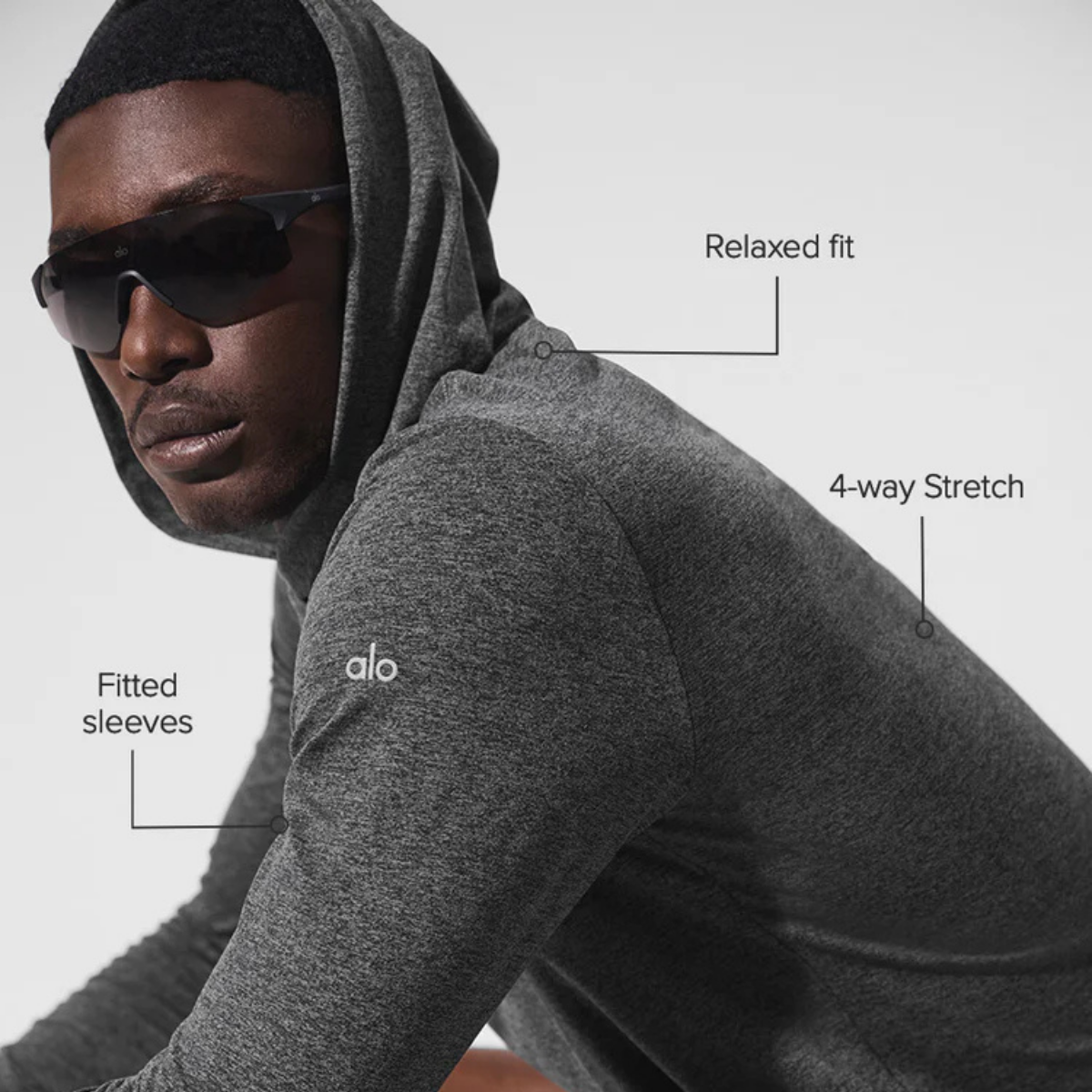 Alo Yoga Conquer Reform Long Sleeve With Hood Dark Heather Grey