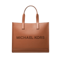 Michael Kors Cooper Logo Embossed Pebbled Leather Tote Bag LUGGAGE