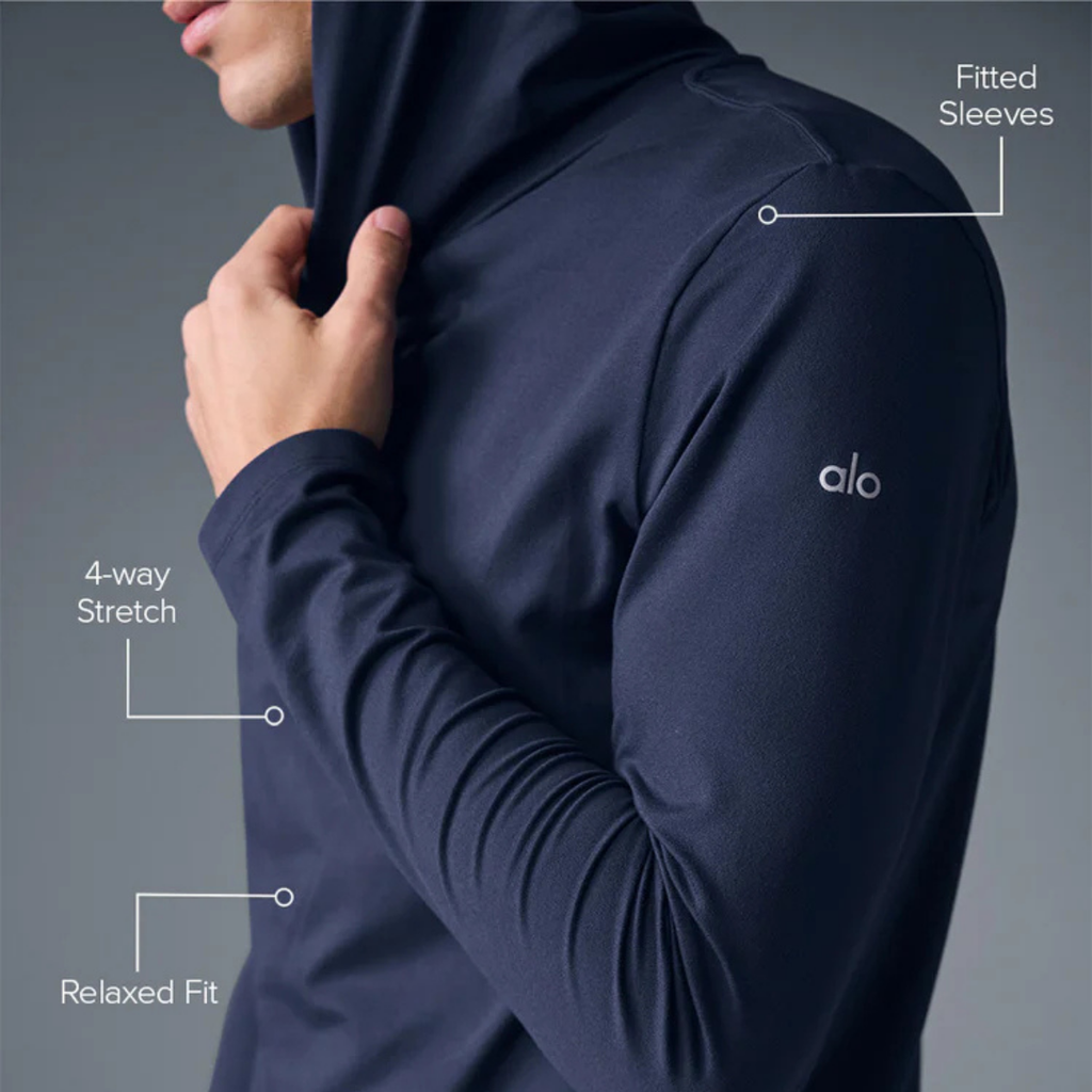Alo Yoga Conquer Reform Long Sleeve With Hood Navy