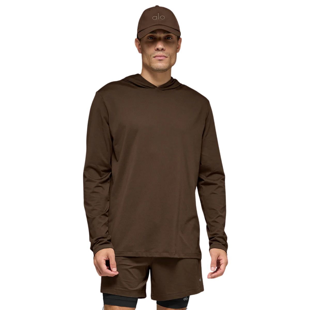 Alo Yoga Conquer Reform Long Sleeve With Hood Espresso