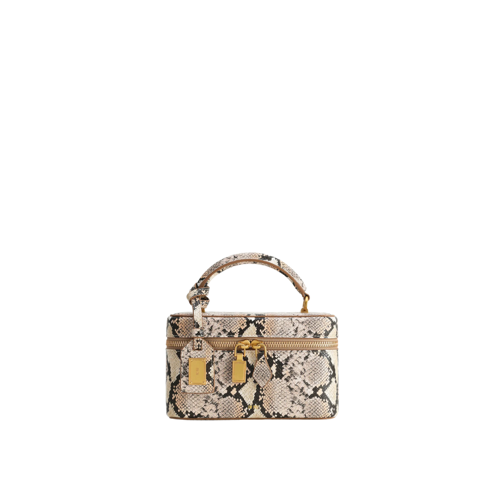 Jw Pei Cleo Snake Embossed Box Shape Top Handle Bag Beige