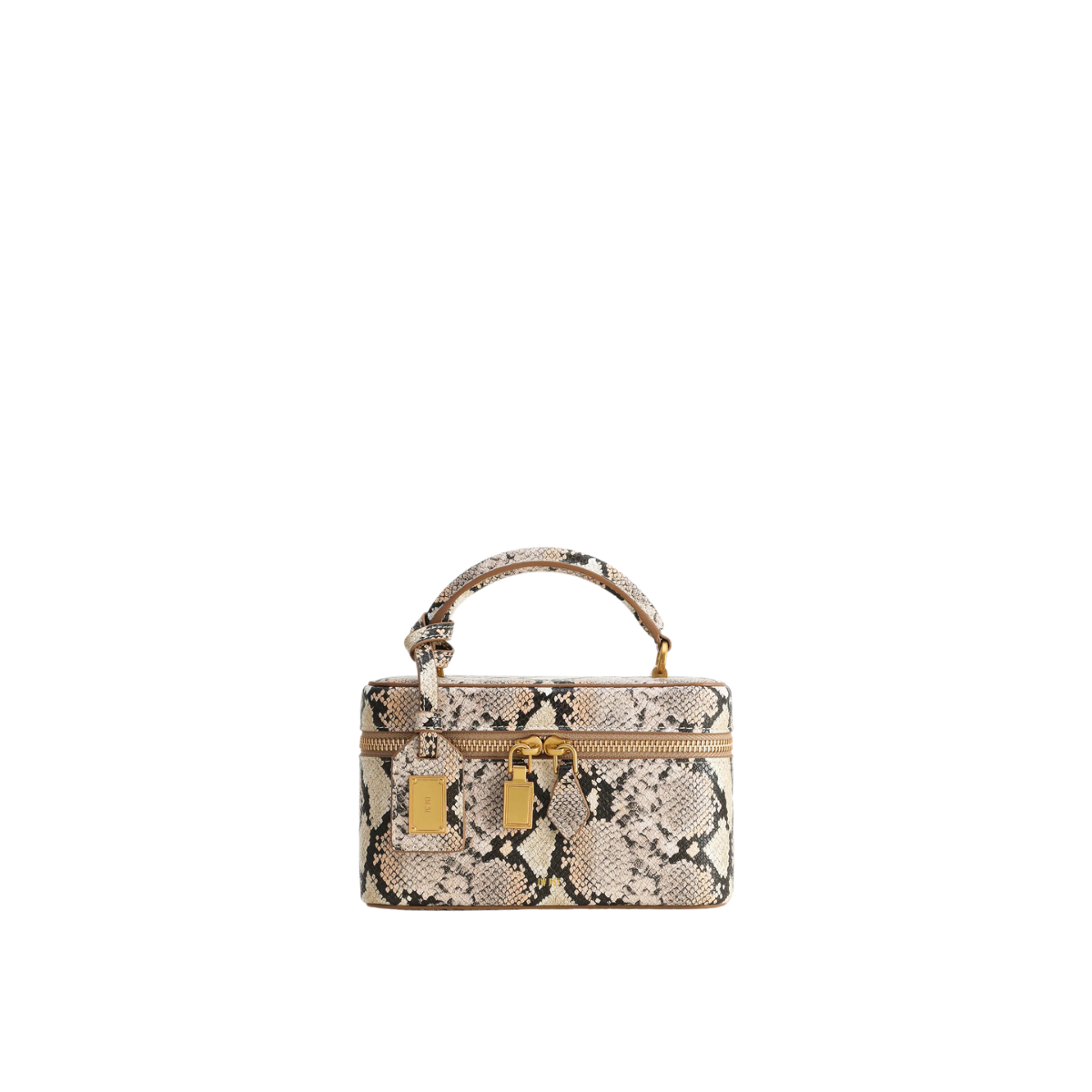 Jw Pei Cleo Snake Embossed Box Shape Top Handle Bag Beige