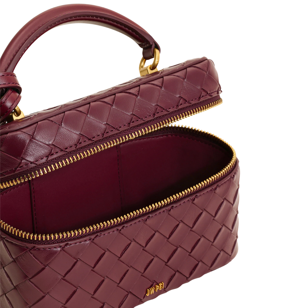 Jw Pei Cleo Woven Texture Box Shape Top Handle Bag Claret