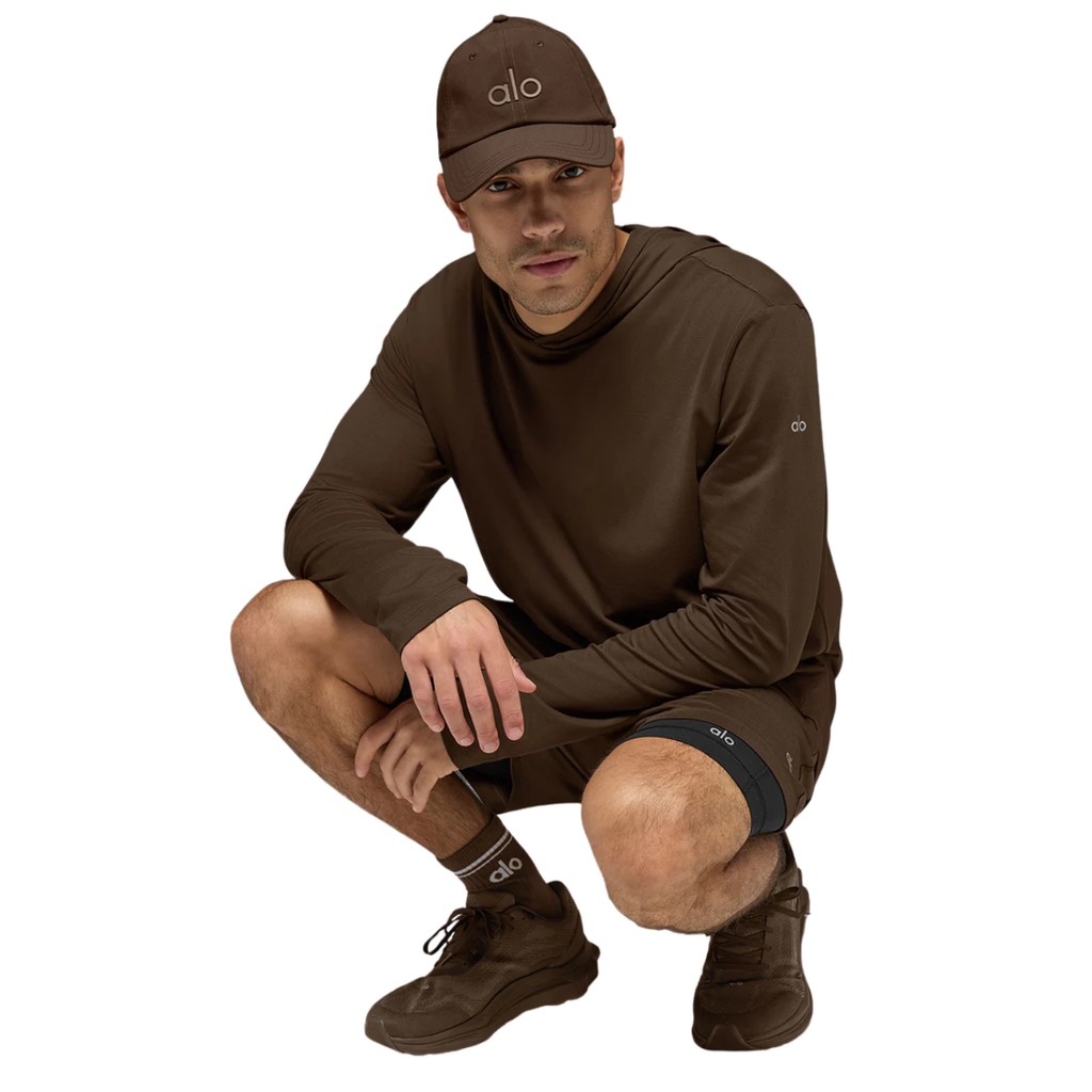 Alo Yoga Conquer Reform Long Sleeve With Hood Espresso