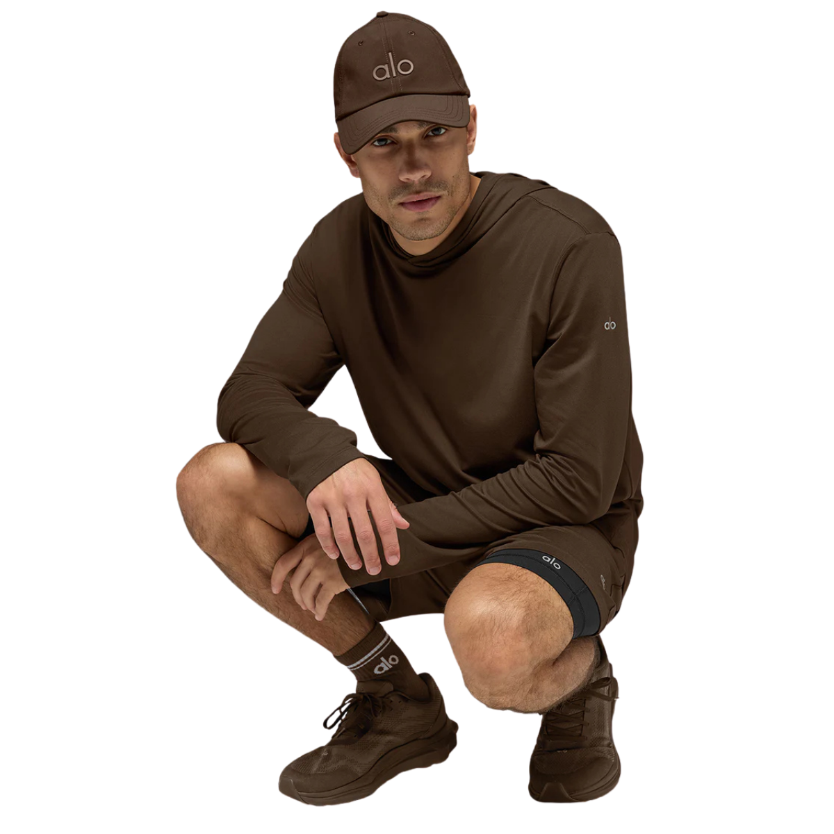 Alo Yoga Conquer Reform Long Sleeve With Hood Espresso