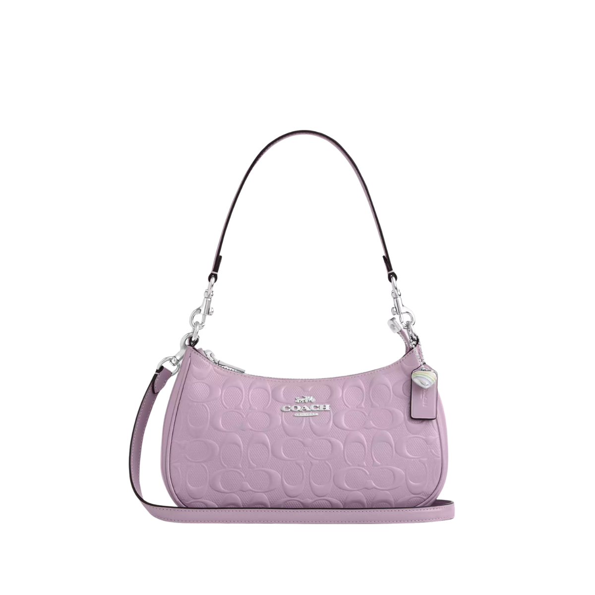 Coach Teri Shoulder Bag In Signature Leather With Heart Charm-Patent Leather Silver Light Violet