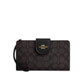 Coach Phone Wallet In Signature Canvas Gold Walnut Black