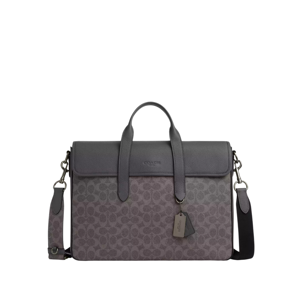 Coach Sullivan Portfolio Brief In Signature Canvas Gunmetal Grey Charcoal
