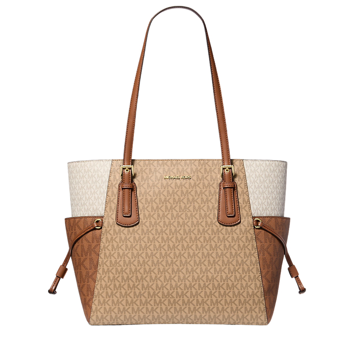 Michael Kors Voyager Large Color-Block Signature Logo Tote Bag Camel Mlt