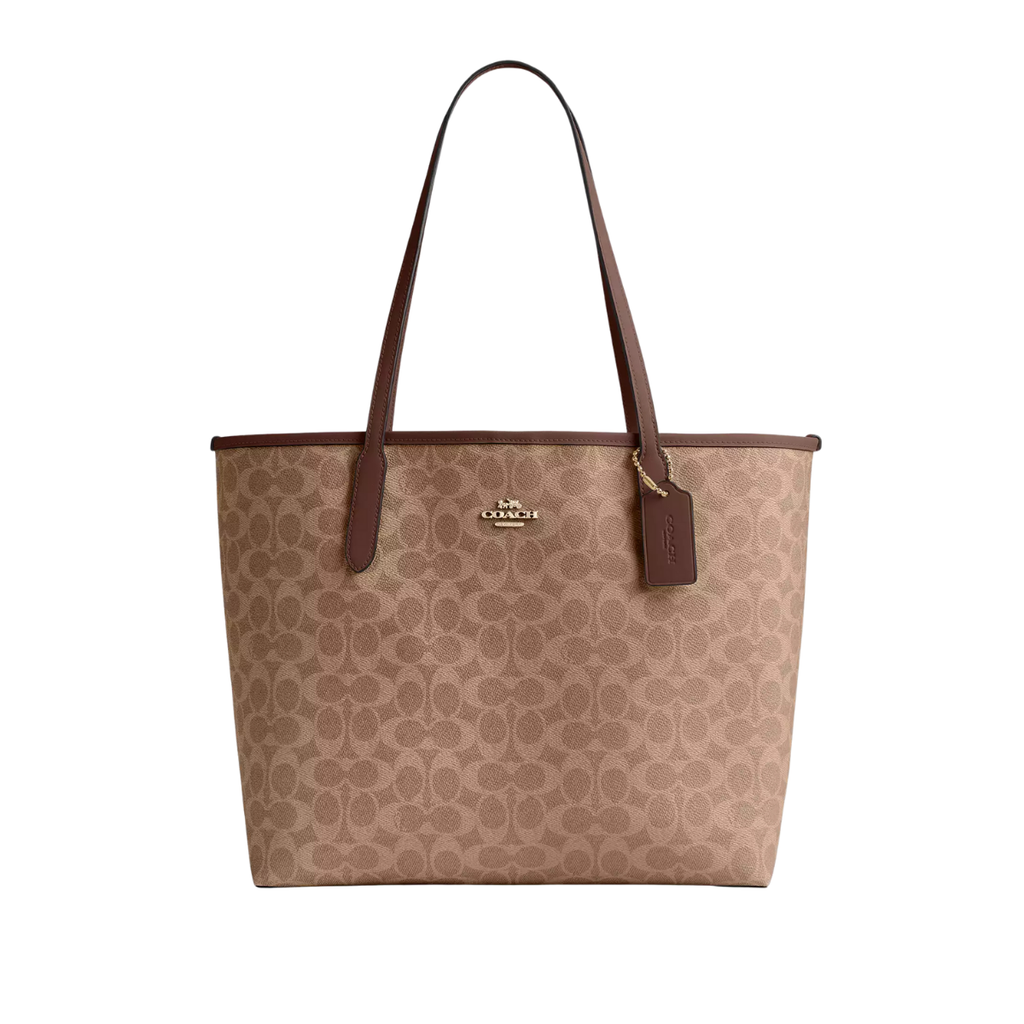 Coach City Tote Bag In Signature Canvas Gold Tan Brown
