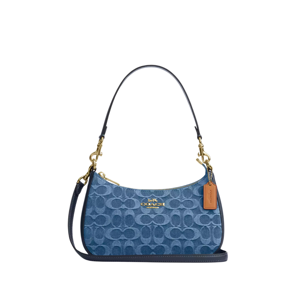 Coach Teri Shoulder Bag In Signature Denim Gold Indigo