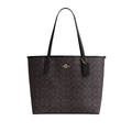 Coach City Tote Bag In Signature Canvas Gold Walnut Black
