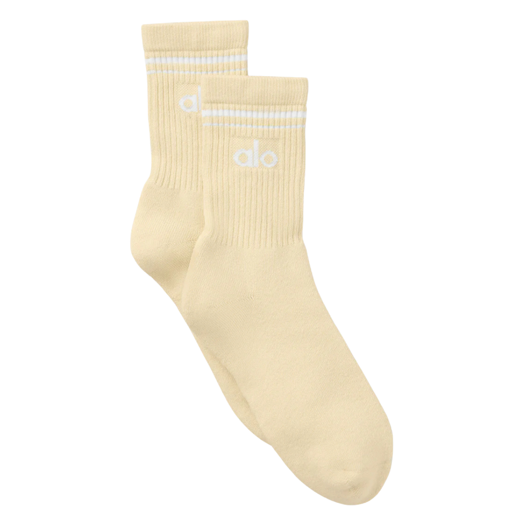 Alo Yoga Unisex Half-Crew Throwback Sock Candlelight Yellow White