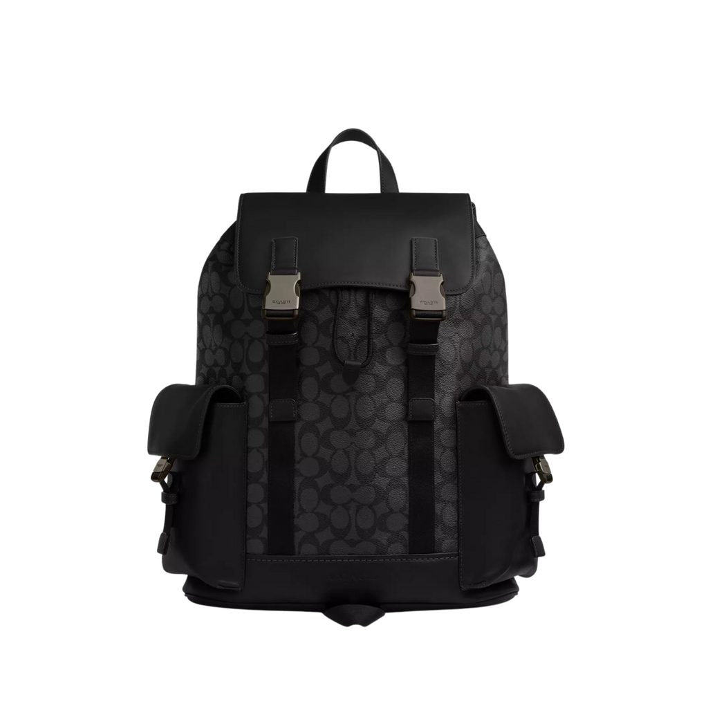 Coach Clark Backpack Signature Canvas Gunmetal Charcoal Black