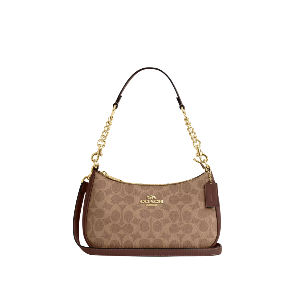 Coach Teri Shoulder Bag In Signature Canvas Gold Tan Brown