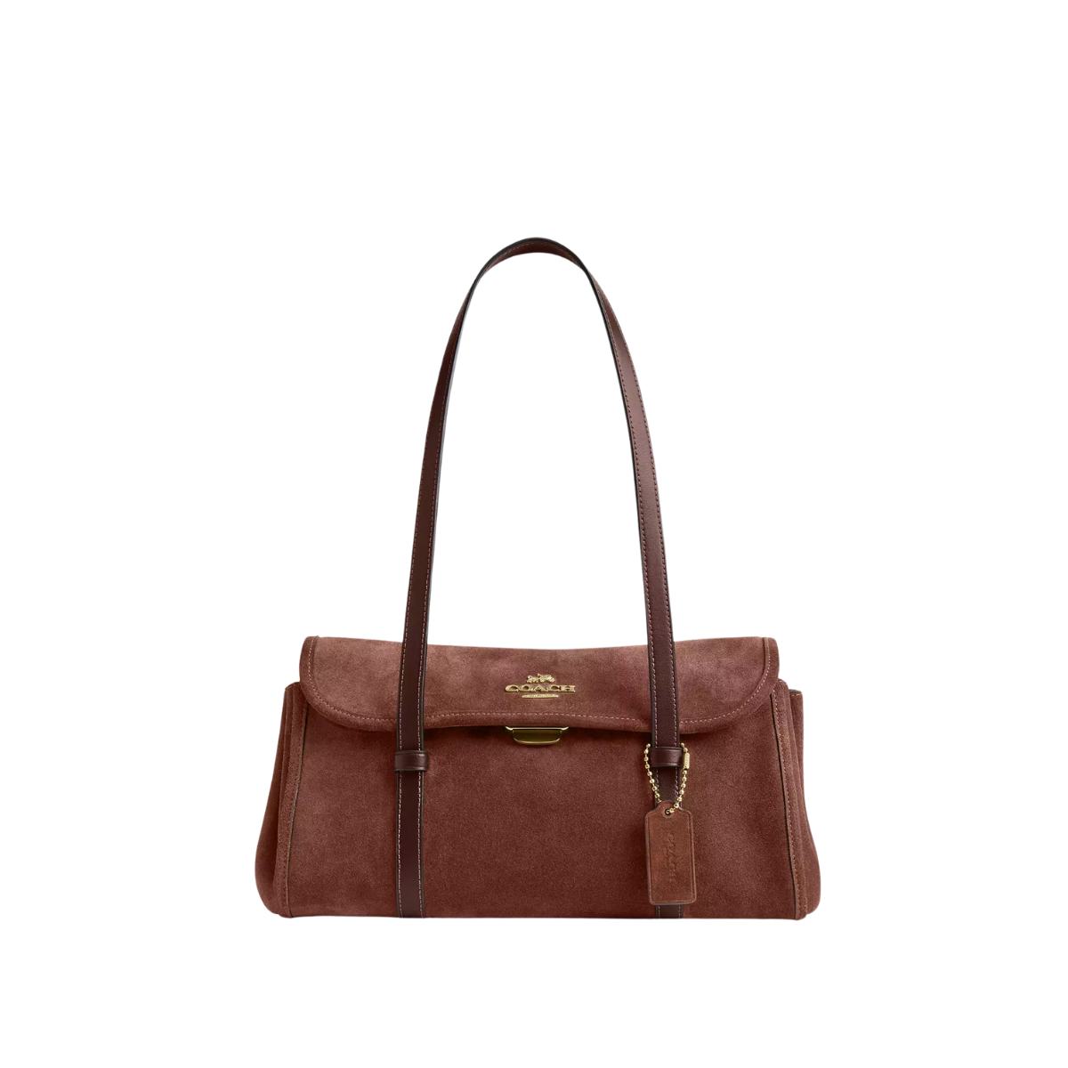 Coach Bridget Flap Shoulder Bag Suede Gold Vintage Brown