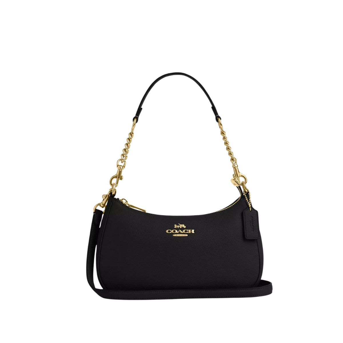 Coach Teri Shoulder Bag Pebbled Leather Gold Black