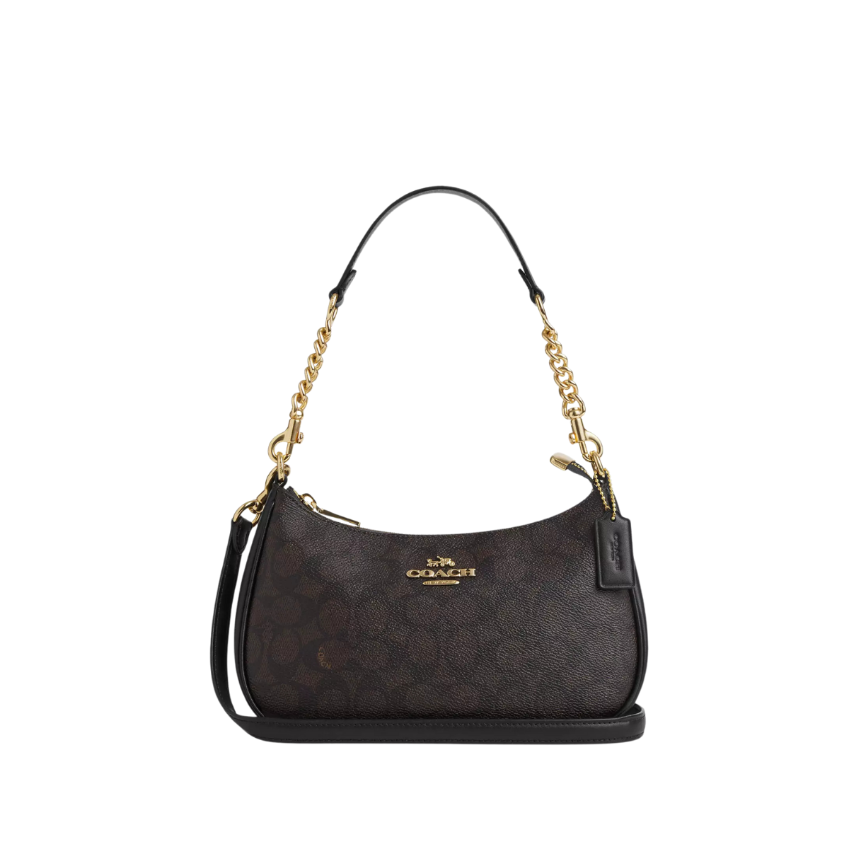 Coach Teri Shoulder Bag In Signature Canvas Gold Walnut Black