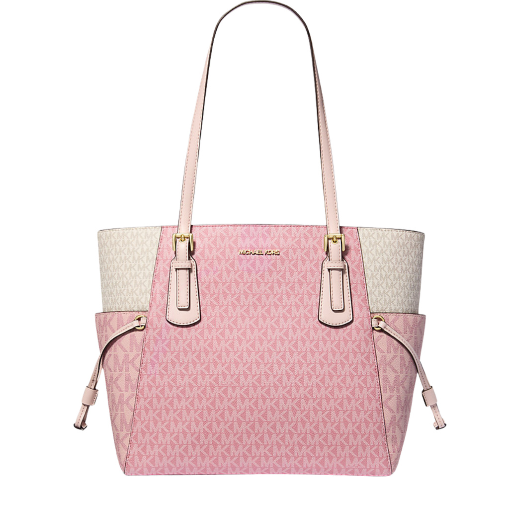 Michael Kors Voyager Large Color-Block Signature Logo Tote Bag Pwd Blsh Mlt