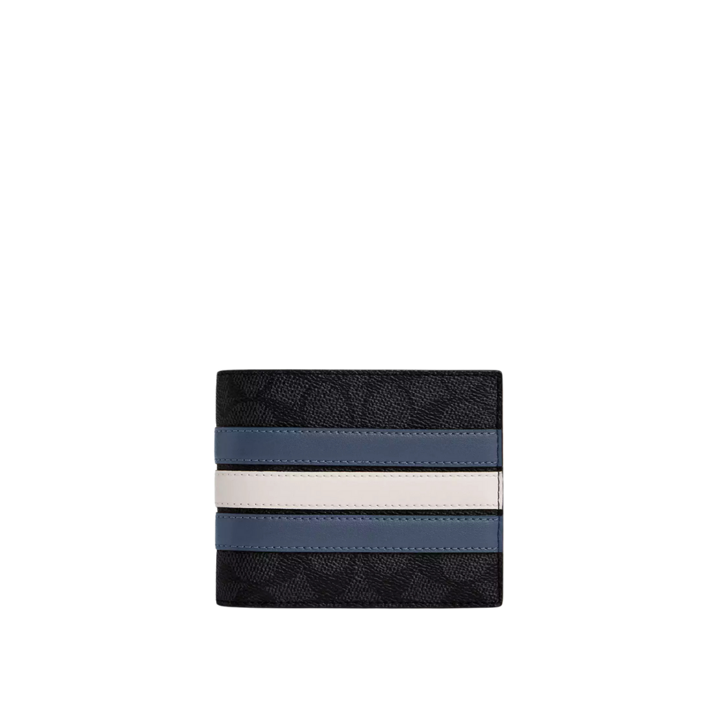 Coach 3-In-1 Wallet In Signature Canvas With Varsity Stripe Charcoal Denim Chalk