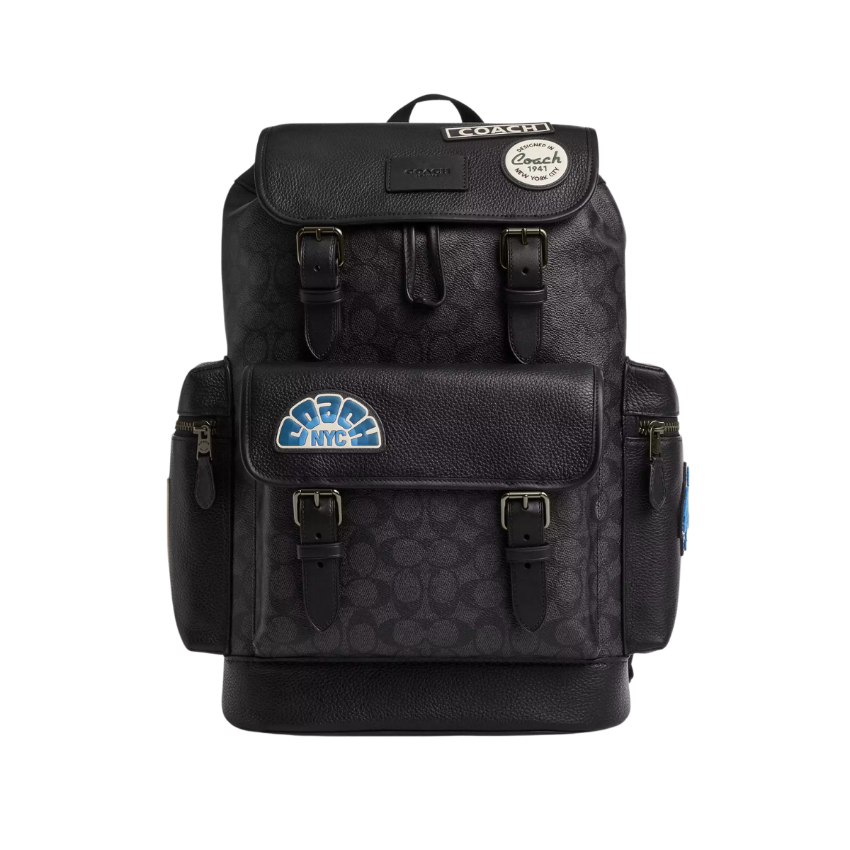 Coach Sprint Backpack In Signature Canvas With Patches Gunmetal Charcoal Multi