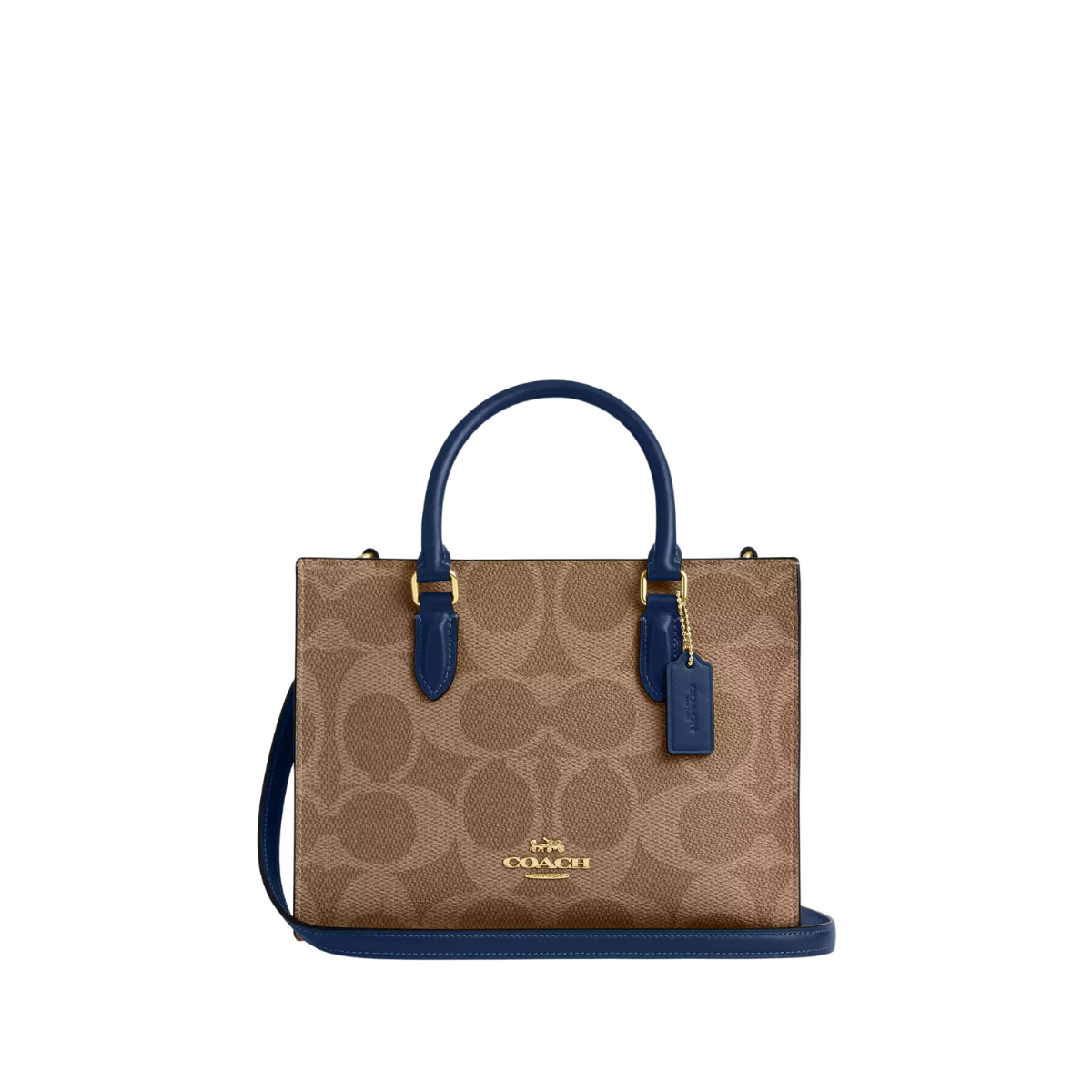 Coach Maggie Small Tote Bag In Signature Canvas Gold Tan Deep Blue