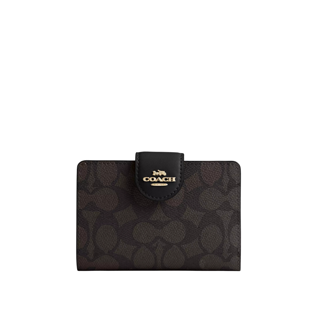 Coach Medium Corner Zip Wallet In Signature Canvas Gold Walnut Black