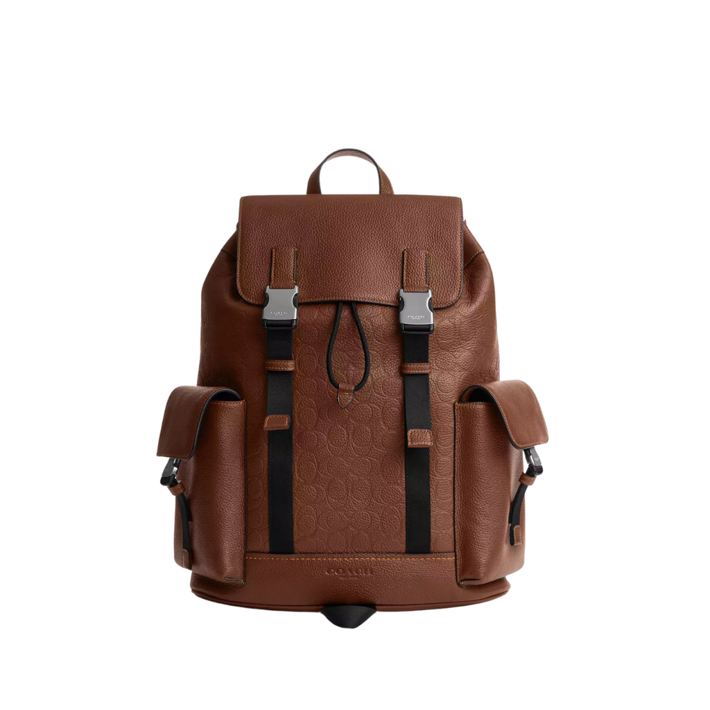 Coach Clark Backpack Signature Leather Silver Vintage Brown