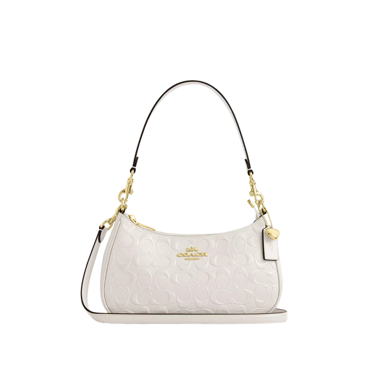 Coach Teri Shoulder Bag In Signature Leather With Heart Charm Gold Chalk