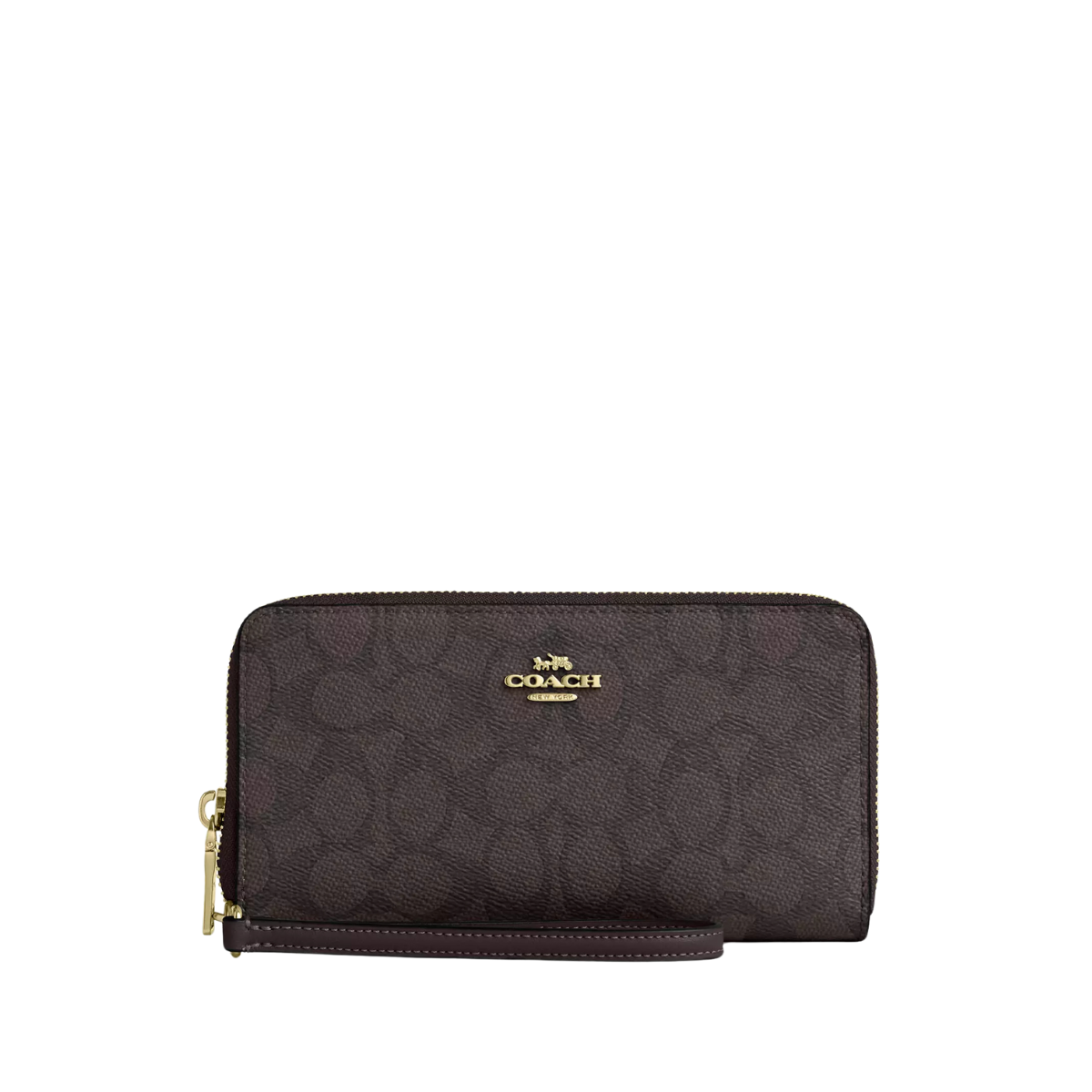 Coach Long Zip Around Wallet With Detachable Card Case In Signature Canvas Gold Walnut Black