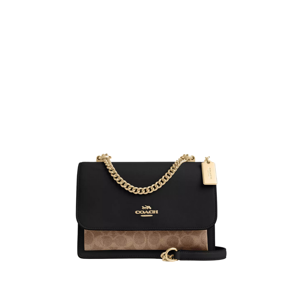 Coach Klare Crossbody Bag Signature Canvas Gold Tan Black