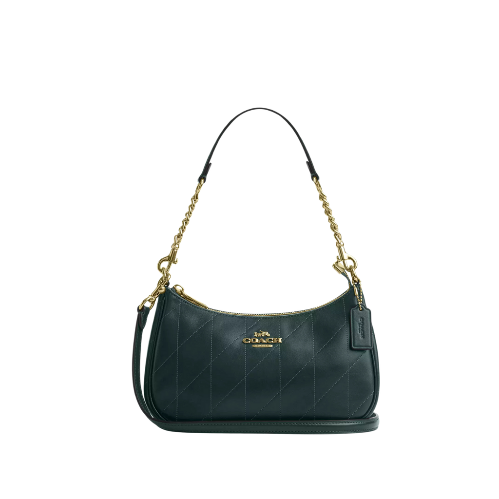 Coach Teri Shoulder Bag With Quilting Smooth Leather Gold Dark Teal