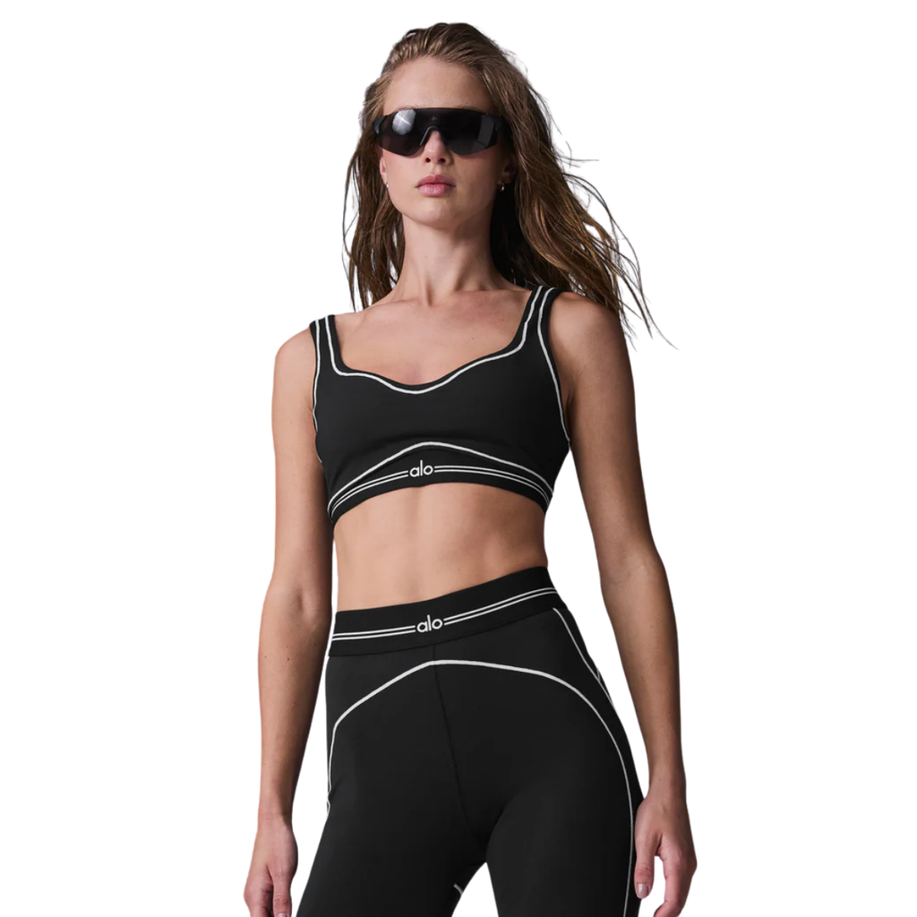 Alo Yoga Women's Airbrush Heart Throb Bra Black White