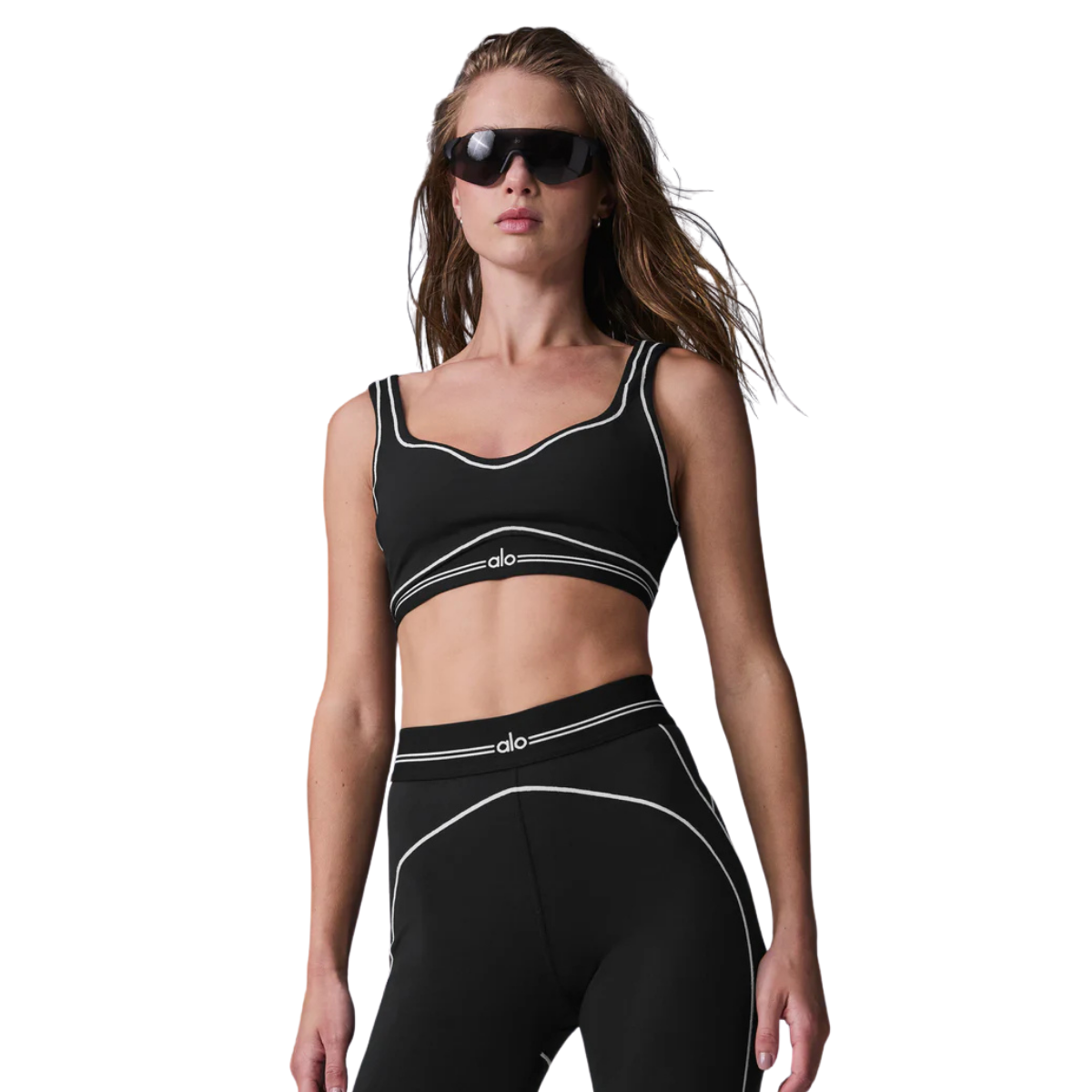 Alo Yoga Women's Airbrush Heart Throb Bra Black White