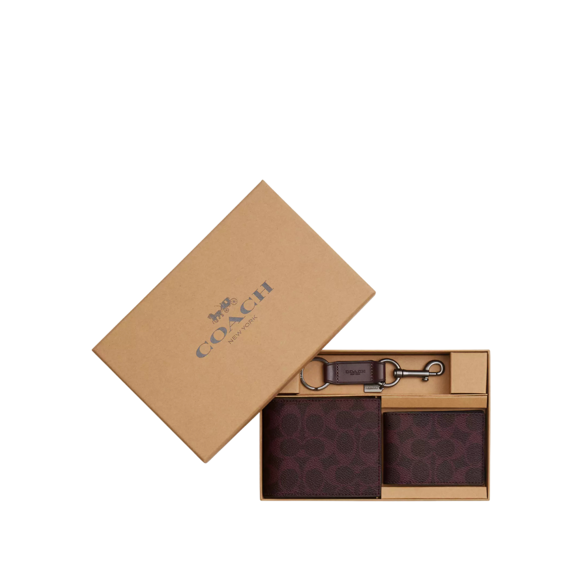 Coach Boxed 3-In-1 Wallet Gift Set In Signature Canvas Gunmetal Black Currant