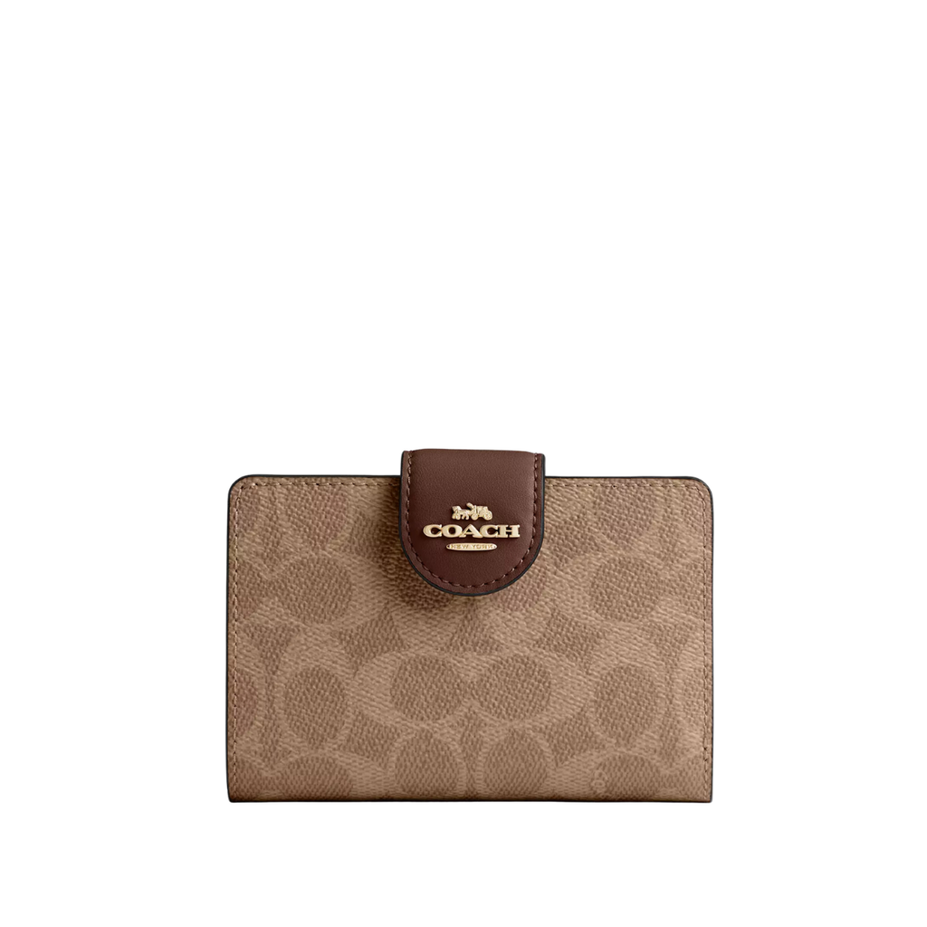 Coach Medium Corner Zip Wallet In Signature Canvas Gold Gold Tan Brown