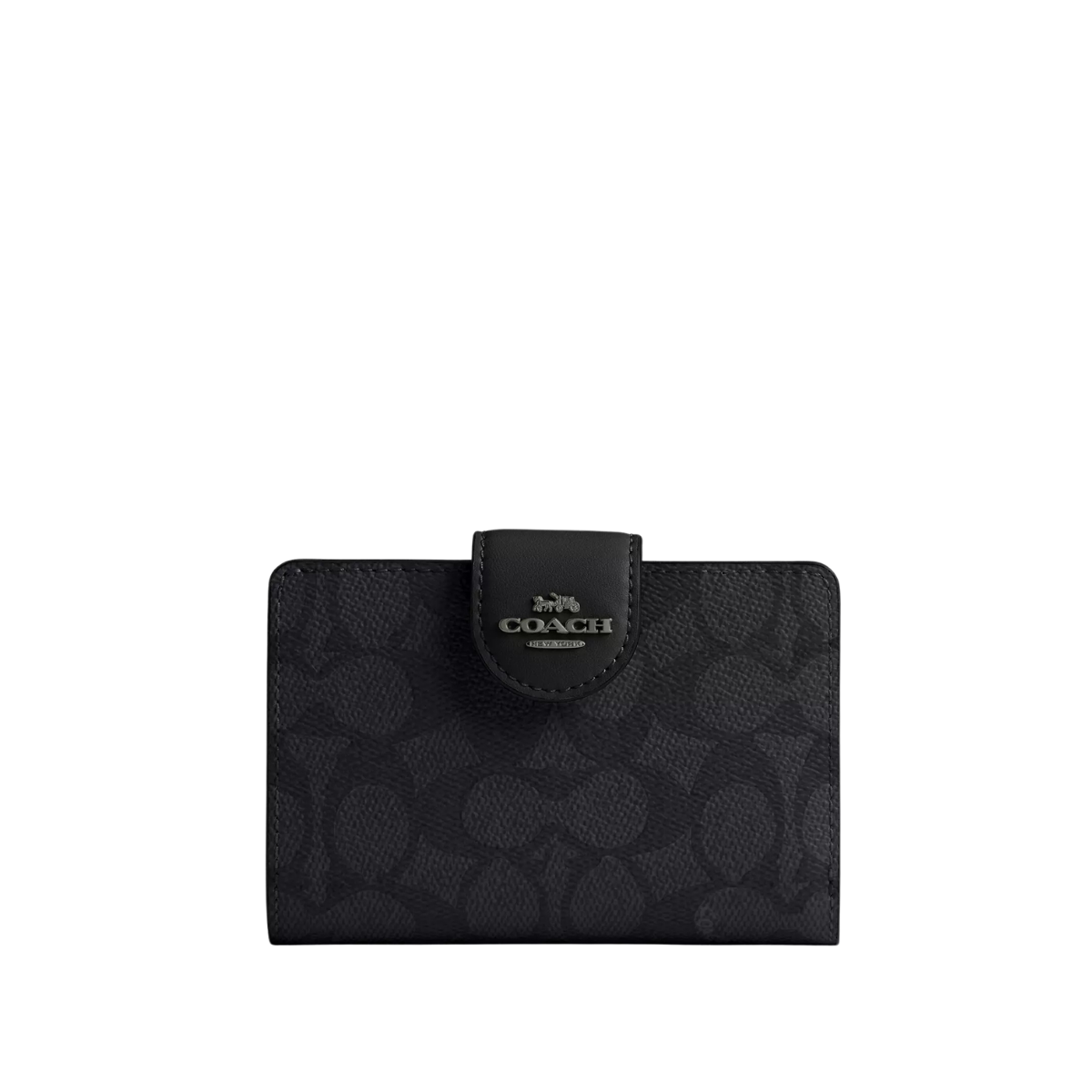 Coach Medium Corner Zip Wallet In Signature Canvas Gunmetal Charcoal Black