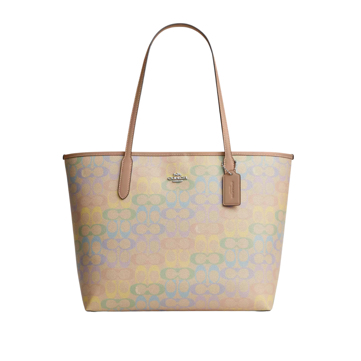Coach City Tote Bag In Rainbow Signature Canvas Silver