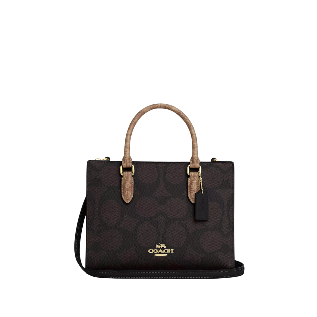Coach Maggie Small Tote Bag In Signature Canvas Gold Walnut Tan