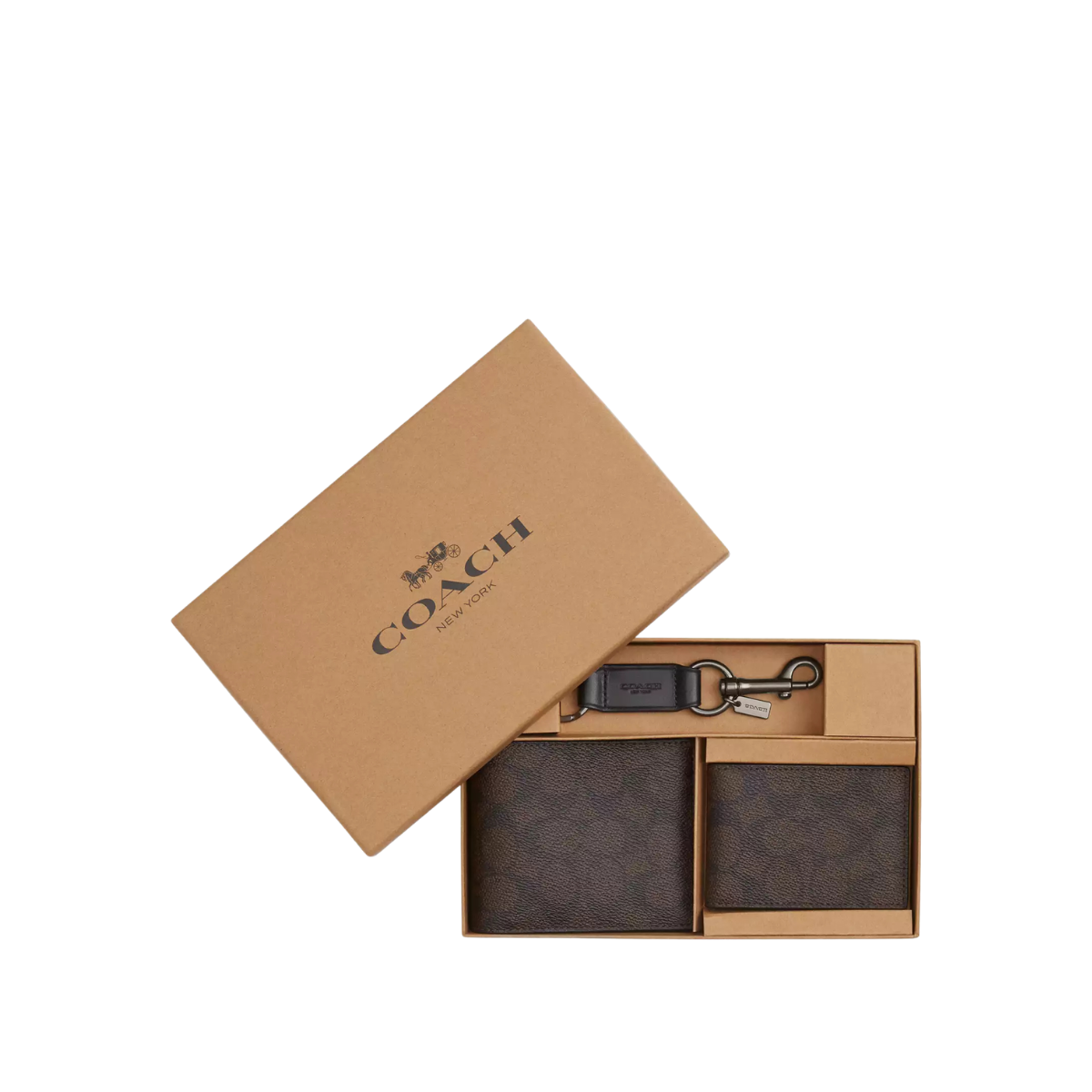 Coach Boxed 3-In-1 Wallet Gift Set In Signature Canvas Gunmetal Walnut Black