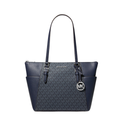 Michael Kors Charlotte Large Logo and Leather Top-Zip Tote Bag Admiral