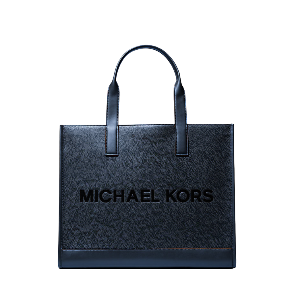 Michael Kors Cooper Logo Embossed Pebbled Leather Tote Bag Navy