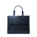 Michael Kors Cooper Logo Embossed Pebbled Leather Tote Bag Navy