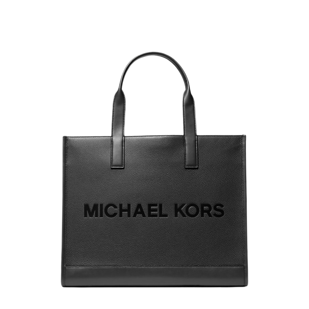 Michael Kors Cooper Logo Embossed Pebbled Leather Tote Bag Black