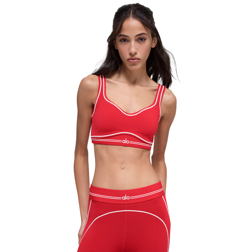 Alo Yoga Women's Airbrush Heart Throb Bra Bright Red White