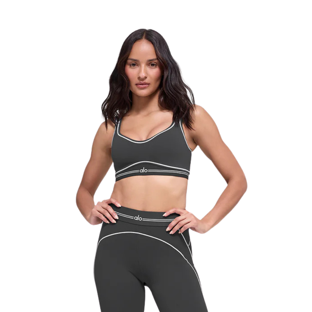 Alo Yoga Women's Airbrush Heart Throb Bra Anthracite White