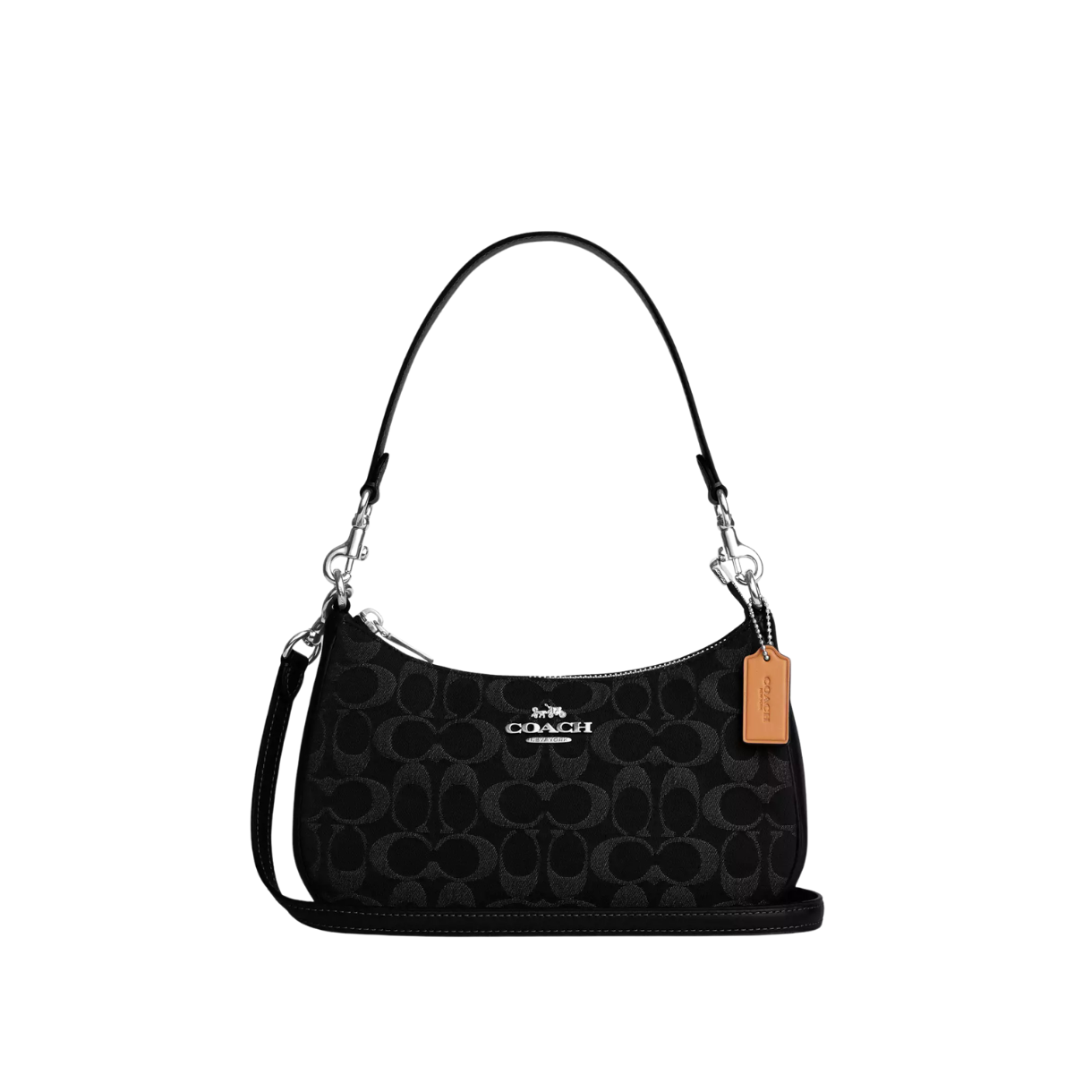 Coach Teri Shoulder Bag In Signature Denim Silver Black