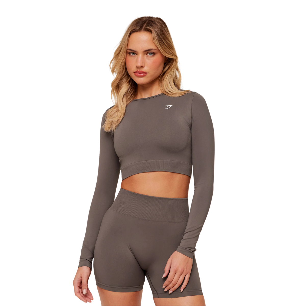 Women's Gymshark Everyday Seamless Long Sleeve Crop Top Cool Brown
