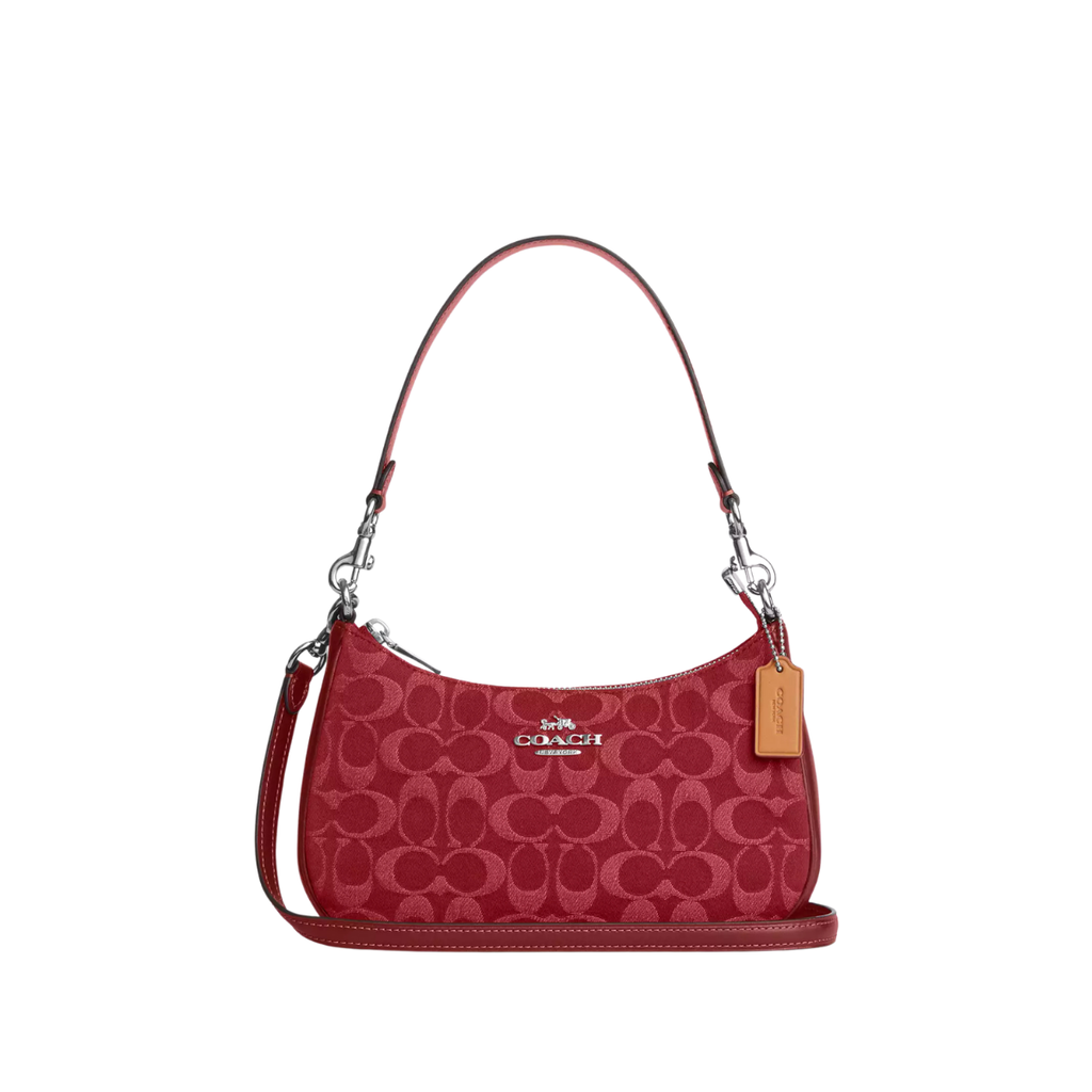 Coach Teri Shoulder Bag In Signature Denim Silver True Red
